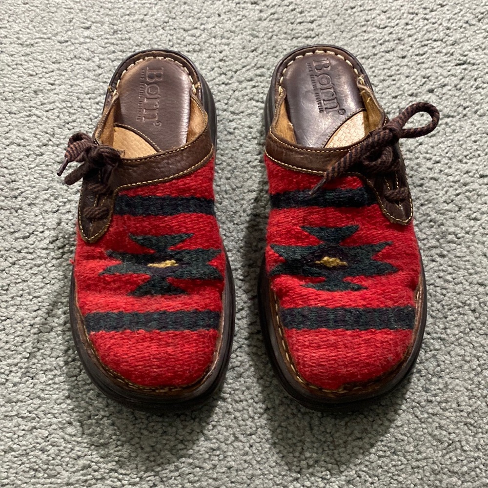 Born Aztec print blanket Leather Clogs mules